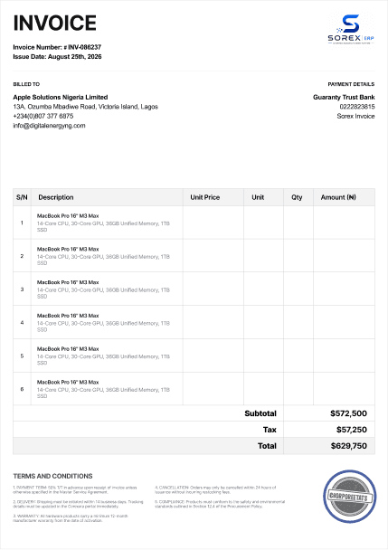 Sorex Invoice document preview