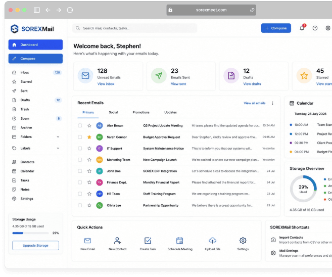 Sorex Mail web client mockup