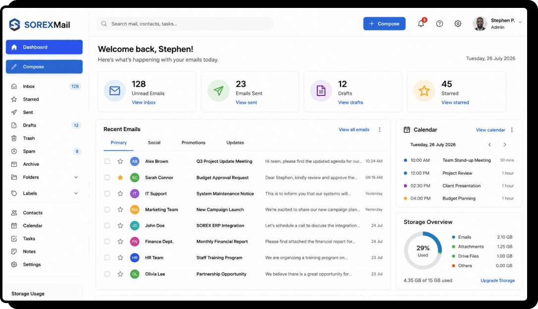 Sorex Mail Webmail Inbox Mockup Interface