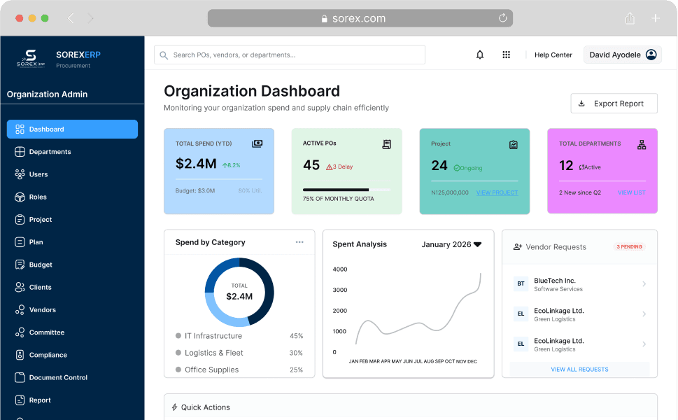 Sorex Procurement Dashboard Mockup